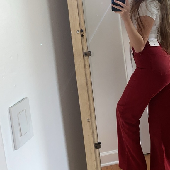 zara 90s full length jeans - zara red fared jeans - red 90s zara - Picture 5 of 8